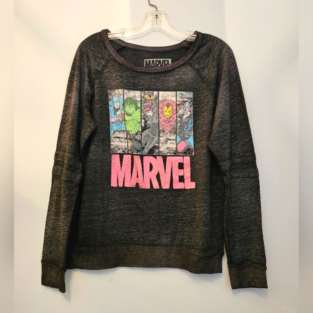 Marvel Charcoal Grey Large Logo Graphic Thin Crewneck Sweater | Size XL